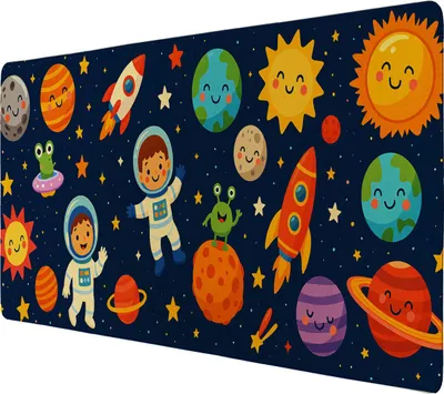 Produktbild von Weltraum Cartoon Astronauten Schreibtischunterlage 69x31cm XXL Mauspad für
