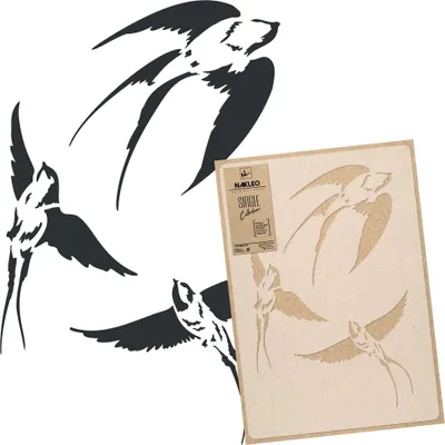 Image de Grands pochoirs de peinture M 43 x 64 cm, motif « Silhouettes d'hirondelles » naturel, pochoir mural réutilisable en plastique