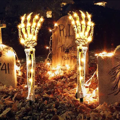 Produktbild von 2 balení Halloween Skeleton dekorace Skeleton Arms Warm White Illuminated For Lawn Use Garden Halloween Skeleton Decoration