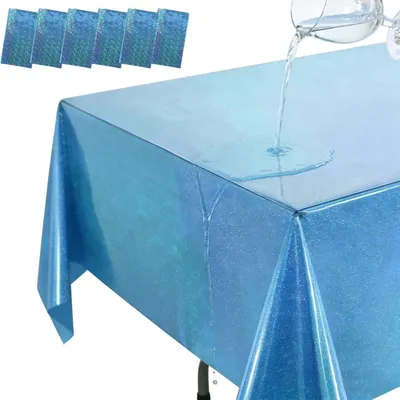 Obrázok produktu pre Sada 6 modrých, trblietavých obrusov, rozmery 137x183 cm, opakovane použiteľné, vodeodolné