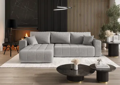 Produktbild von Ecksofa Schlafsofa CAMILA Stoff Monolith Hellgrau Ottomane Links