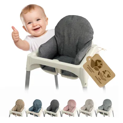 Produktbild von Sitzbezug Kissen Ersatzbezug Bezug kompatibel mit Ikea Hochstuhl Antilop - weich, waschbar - Sitzverkleinerer - Hochstuhlkissen (mel grau)