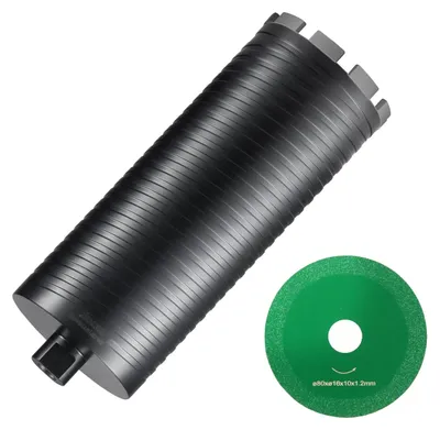 Produktbild von VEVOR Kernbohrer, 10,8 cm Nass-Diamantkernbohrer, 35,6 cm Bohrtiefe Beton-Kernbohrer mit Sägeblatt, 3,2 cm-7 Innengewinde, Laser-Schweißen, Diamant-Nassbohrkrone für Betonziegel, 108 mm-a, Nass/Trocken-a