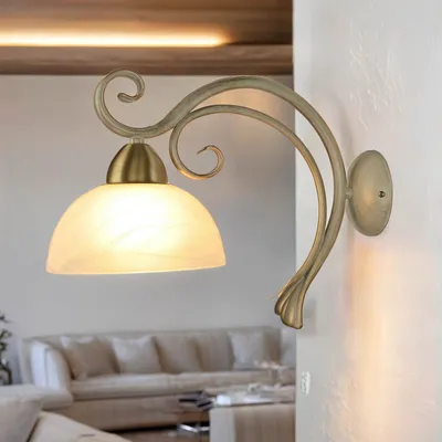 Immagine prodotto di Lampada da parete shabby chic "Aurora White" lampada da parete in metallo ottone vetro shabby bianco soggiorno corridoio