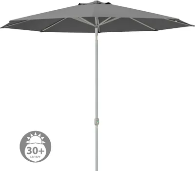 Produktbild von Sonnenschirm 3,5m rund grau Garten Balkon knickbar mit Kurbel UV-Schutz Gestell silber paramondo interpara