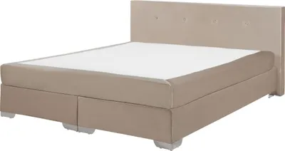 Zdjęcie produktu dla BELIANI Łóżko kontynentalne jasnobeżowe welurowe 180 x 200 cm z materacem i niskim zagłówkiem