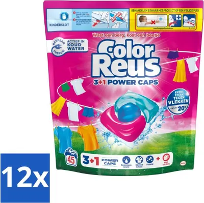 Produktbild von Color Reus - 3+1 Power Caps - Buntwäsche - 45 Wäschen - Vorteilspack - 12 Stücke