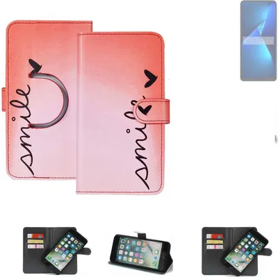 Produktbild von K-S-Trade Schutzhülle Handyhülle kompatibel mit Tecno Pova 5 Hülle cover bookstyle Etui ''smile'' rot Standfunktion Kameraschutz (1Stk)