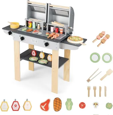 Imagen del producto de Juguete de cocina de madera para niños, con parrilla de barbacoa