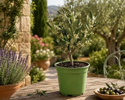 Obrázok produktu pre Olivovník, malý odrezok, cca 30 cm (Olea europaea) – Skutočný olivovník, stredomorská izbová rastlina vhodná na balkón, terasu, zimnú záhradu a do interiéru, Obrázok generovaný UI