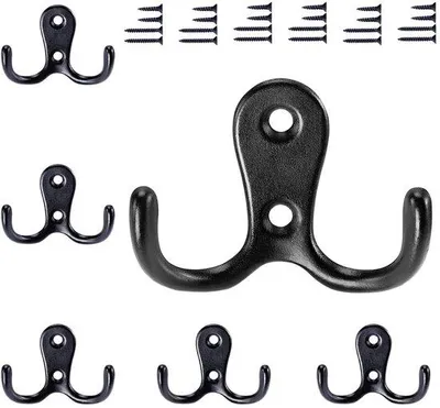 Produktbild von Metallische Doppelhaken für Wandmontage, 6 Stück, schwarz, vintage Stil, für Badezimmer und Küche