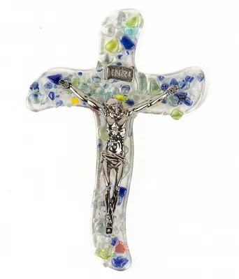 Muranoglas Kreuzigungsbild, religiöses Kreuz, 11x16 cm