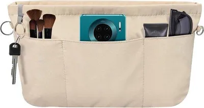 Produktbild von Beige Nylon-Handtasche mit 13 Fachbeuteln