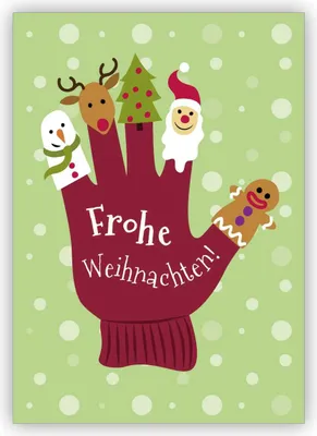 Produktbild von 4x Lustige Weihnachtskarte mit Handschuh und Fingerpuppen: Frohe Weihnachten!