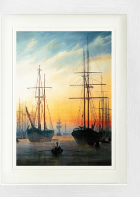 Produktbild von Caspar David Friedrich Gerahmtes Bild Mit Edlem Passepartout | Wand-Bilder | Im Bilderrahmen - Ansicht Eines Hafens, 1815-16 (40 x 30 cm)