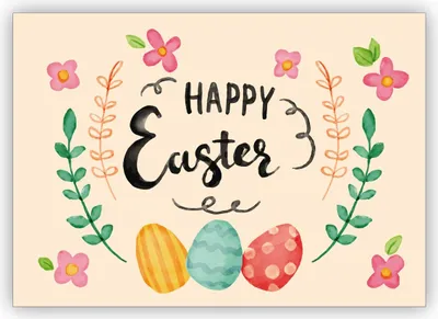 Produktbild von 4x Wunderschöne handgemalte Osterkarte, mit Blüten und Ostereiern "Happy Easter"