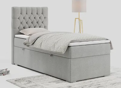 Produktbild von Einzelbett - Boxspringbett 90x200 mit Bettkasten und Matratzentopper - PERA 90 - links - Hellgrau - H3