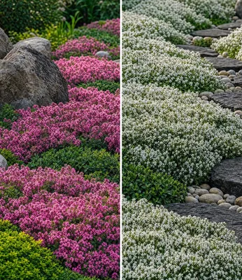 Produktbild von BALDUR Garten 6er Winterharter Bodendecker-Thymian Kollektion rot und weiß, Pflanzen im 9x9 cm-Topf, Thymus, Polsterthymian, Thymian Pflanzen, winterharte Stauden, trockenresistent