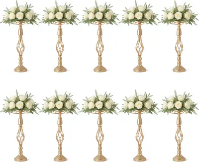 Image de Lot de 10 supports métalliques pour fleurs - Supports décoratifs pour table - Hauteur 52 cm - Autoportants - Pour mariages et événements - Vert foncé