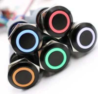 Produktbild von Druckschalter, Schwarz - 3-9V, LED beleuchtet Leuchtringfarbe: Grün