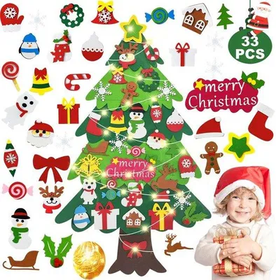 Produktbild von DIY Filz Weihnachtsbaum für Kinder mit Abnehmbaren Ornamenten - Interaktive Weihnachtsdekoration