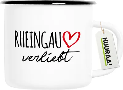 Produktbild von Huuraa Emaille Tasse Rheingau verliebt 300ml Vintage Campingbecher Geschenkidee