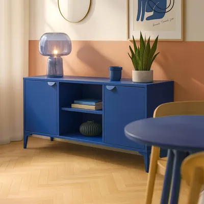 Immagine prodotto di Credenza moderna a 2 ante L120 cm in metallo blu scuro - Oviala Funky