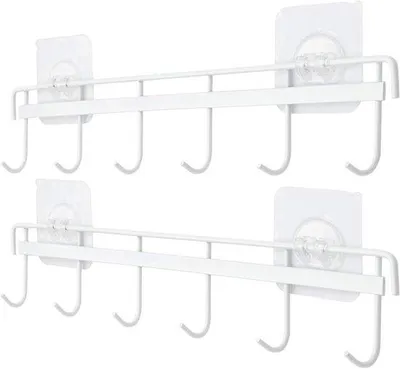 Obrázek produktu pro Samolepicí kuchyňské háčky – kuchyňský držák – organizér – se 6 háčky – 2 kusy – bílá