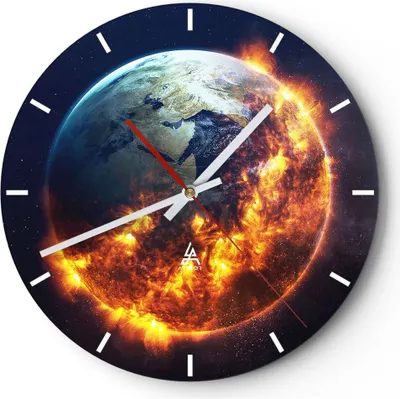 Produktbild von Wanduhr - Rund - Glasuhr - Universum Erde Feuer Globus - 30x30cm - Schleichendes Uhrwerk - Lautlos - zum Aufhängen bereit - Dekoration Modern - Wanddekoration aus Glas - C3AR30x30-2875