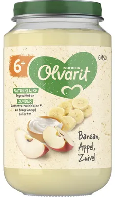 Image de Olvarit Banaan Pomme au Lait 200 ml - nourriture pour bébé 6 mois+, sans additifs