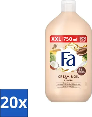 Image de Fa - Cream & Oil Cacao - Gel douche et bain - Beurre de cacao et huile de coco - 750 ml - Pack économique - 20 pièces