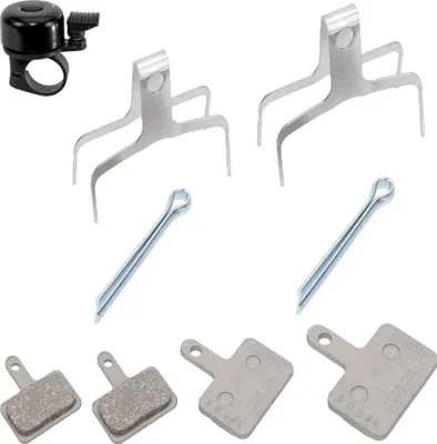 Image de 2 paires de plaquettes de frein SHIMANO B05S Resin, sonnette de vélo incluse