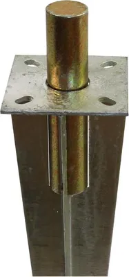 A close-up studio shot of a metal post anchor.