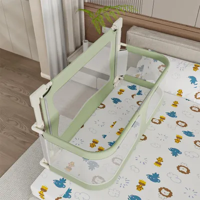 Produktbild von 120cm Baby Bettgitter, mit Moskitonetz, Faltbar, Höhenverstellbar Rausfallschutz, Grün