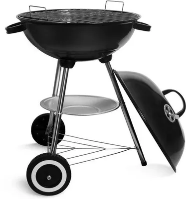 Zdjęcie produktu dla Grill węglowy, grill kulisty z pokrywą, grill okrągły na kółkach z rączką, grille do grillowania, grille kempingowe, czarny