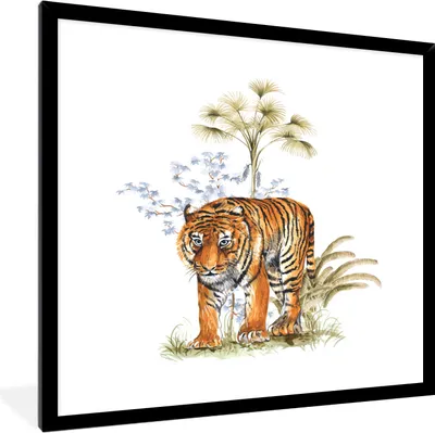 Produktbild von MuchoWow® MuchoWow® Gerahmtes Poster Tiger - Pflanzen - Bild 40x40 cm - Poster mit zchwarzem Bilderrahmen - Mit Rahmen - Wanddekoration Schlafzimmer