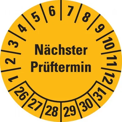 Produktbild von Dreifke® Prüfplakette Nächster Prüftermin, 26-31, gelb, Dokumentenfolie, Ø 20...