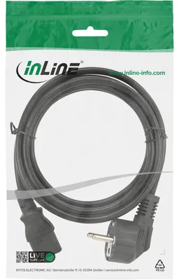 Produktbild von InLine Netzkabel, Schutzkontakt gewinkelt auf Kaltgerätestecker C13, 0,3m, 0,3 m, C13-Koppler