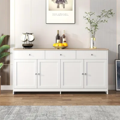 Produktbild von Kommode – Weißer Aufbewahrungsschrank mit vier Türen und drei Schubladen – 160x37x75 cm
