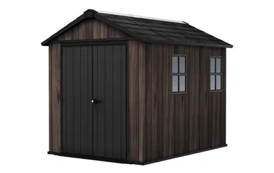 Produktbild von Keter Apex Gerätehaus 7,5x9, Kunststoff Geräteschuppen mit Oberlicht und Belüftung, abschließbar, wetterfest, Rosenholz Optik