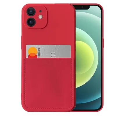 Produktbild von Smartphonica iPhone 12 Silikonhülle mit Kartenhalter und weicher Innenseite - Rot