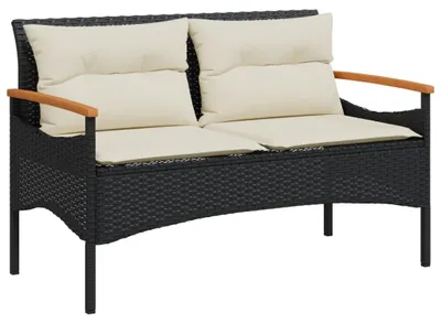 Image de vidaXL Banc de jardin avec coussins 116x62,5x74 cm noir Poly rotin
