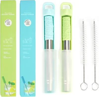 Produktbild von Edelstahlhalme – Set mit 2 Stück – Tragbares Halmset