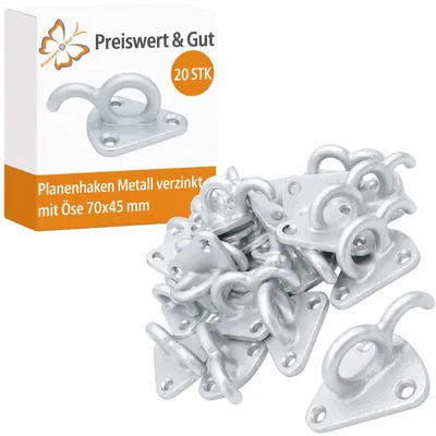 Produktbild von 20x Planenhaken Anhänger Metall Zurrhaken mit Öse 70x45 mm Spannhaken verzinkt