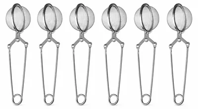 Immagine prodotto di Set di 6 pinze da tè in acciaio inox per tè sfuso | 6 pezzi di uova da tè a forma di palla | pinze da setaccio per tazze | filtro per il tè | pinze per spezie | colino per il tè | uovo per spezie | colino per tazze per gli amanti del tè | uovo per le pinze da tè