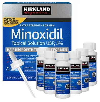 Produktbild von Kirkland 12 Monate Lösung, Minoxidil, 5%, Haarausfall Behandlung, 12x 60ml