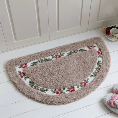 Image de Chic Rose Flowers Tapis de bain en forme de demi-lune Tapis de sol pour tapis d'intérieur, polyester, marron clair, 50 × 80 cm