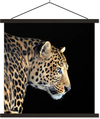 Produktbild von MuchoWow® Textilposter Leopard - Tiere - Schwarz 90x90 cm mit schwarzem Rahmen - Magnetisches