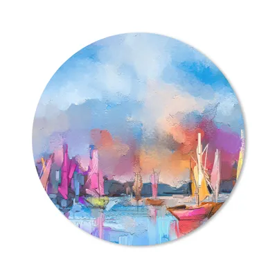 Produktbild von MuchoWow® Mauspad Mousepad Malerei - Boote - Wasser 20x20 cm - Mousepads - Maus Mat - Pad - Mausunterlage - Schreibtischmatte