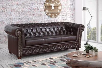 Produktbild von Edles Chesterfield Sofa 3 Sitzer in Kunstleder Vintage braun Couch Polstersofa